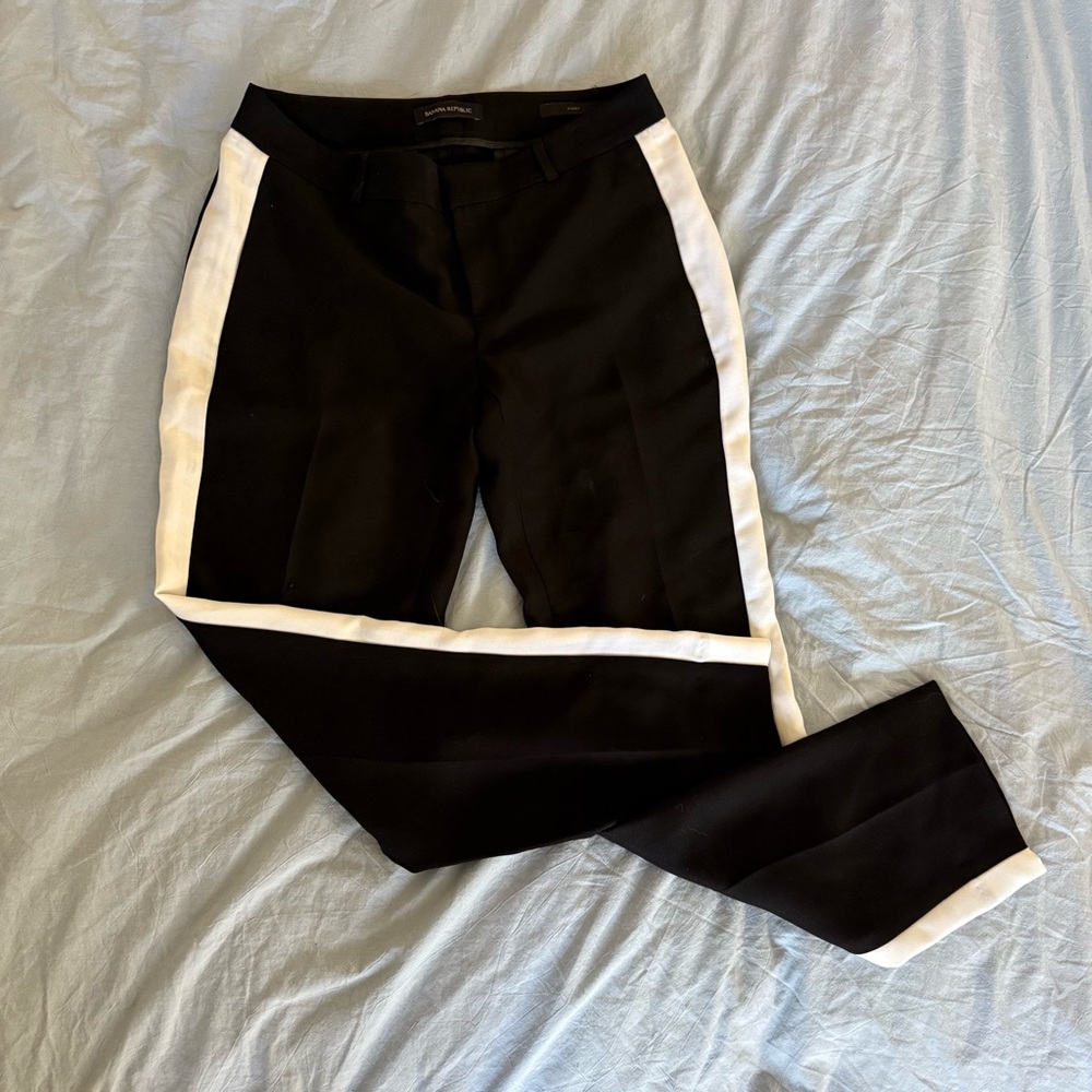 Banana Republic Tuxedo Stripe Pants | Black White Trousers Size 0